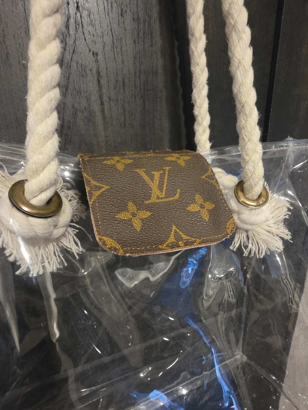 Luxury-Inspired Clear Tote with Rope Handles - Brown Accent - Picture 2 of 6